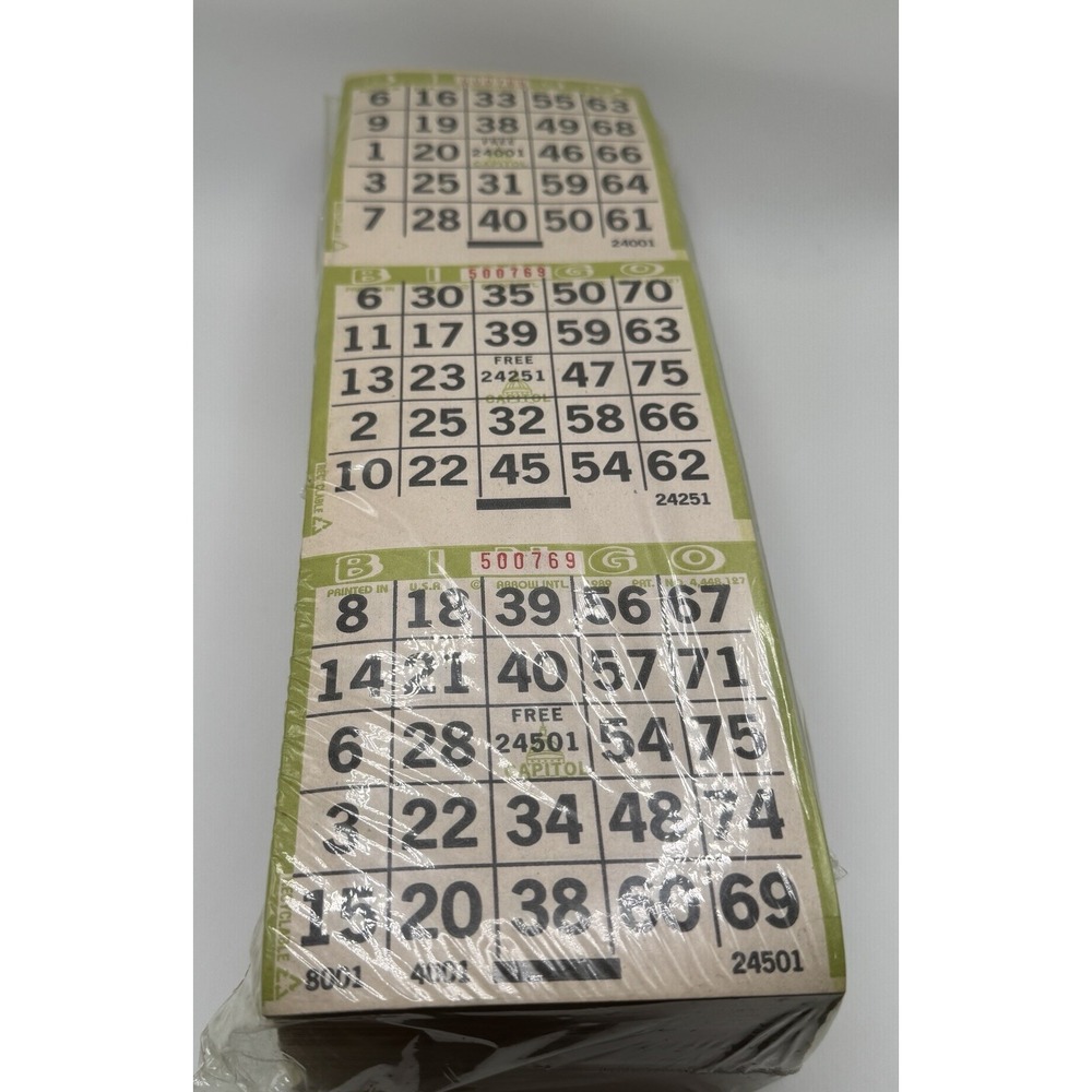 Lot of 1000 Bingo Paper Cards 3 on 1 Sheets Lime Green Border ~ Arrow 1989 USA